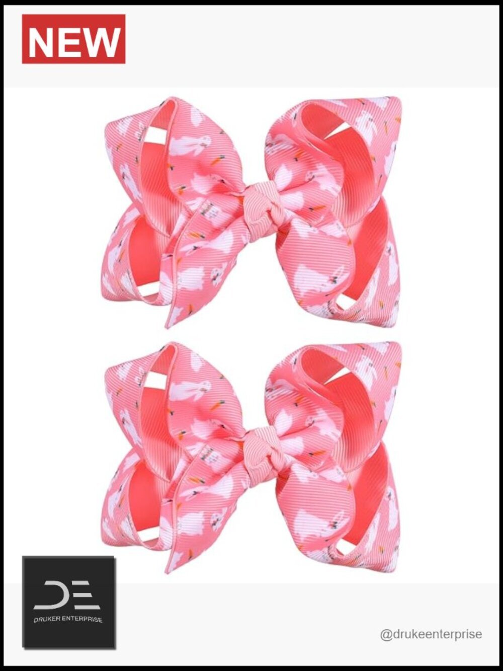 2pc Easter Bunny Hair Bows, 4.3in Rabbit Ribbon Bowknot Alligator Clips for